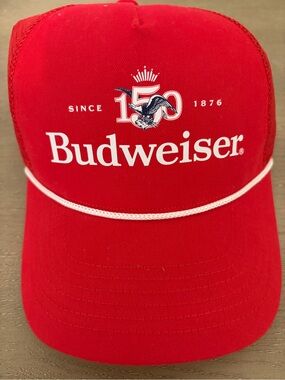 Budweiser Red Hat with White Logo and Rope Detail